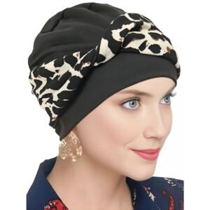 TURBANTE NEGRO CON PAÑUELO TRENZADO ANIMAL PRINT